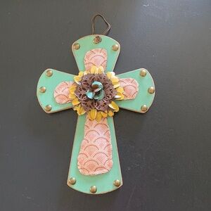 The Design House LLC Turquoise flower cross